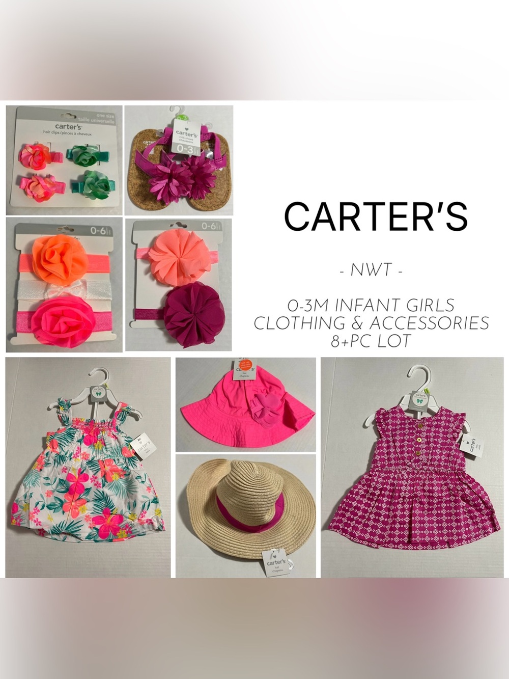 CARTER’S - 3M - NWT - 8+PCS - INFANT GIRLS CLOTHING & ACCESSORIES LOT